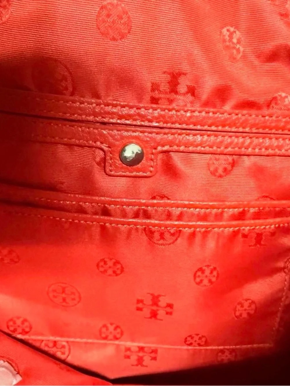 Tory Burch Bright Red Leather Tote with Logo Medallion